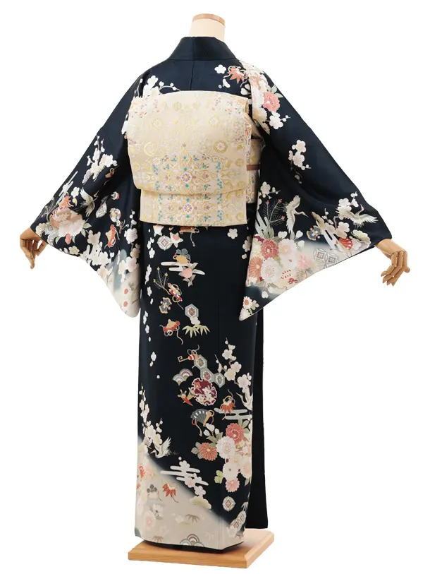 訪問着tt1479 紺地 吉祥文様に花(トールサイズ)