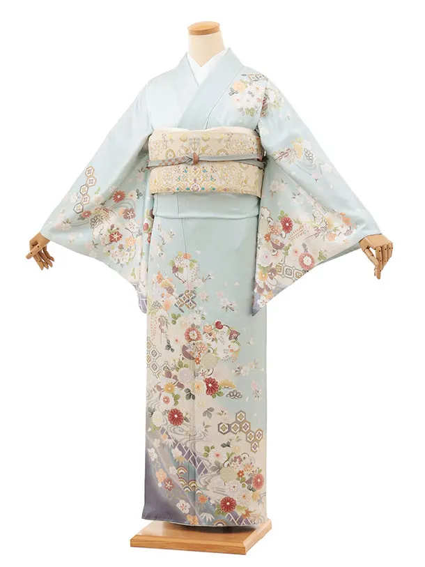 訪問着tt1481 ペールブルー 流水に桜菊(トールサイズ)