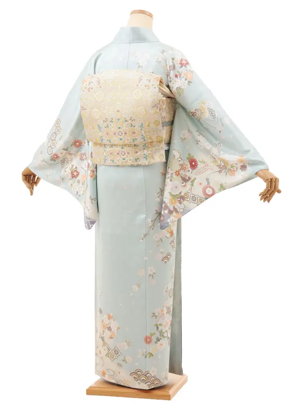 訪問着tt1481 ペールブルー 流水に桜菊(トールサイズ)