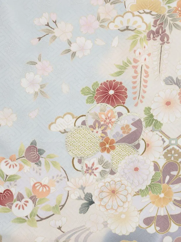 訪問着tt1481 ペールブルー 流水に桜菊(トールサイズ)