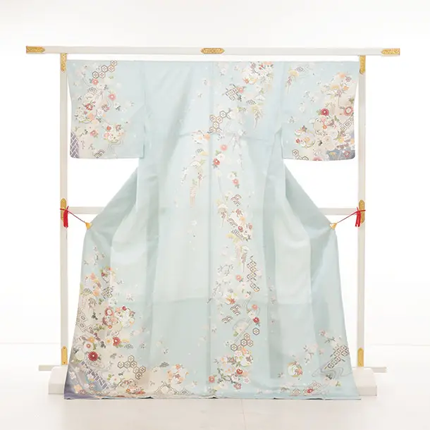 訪問着tt1481 ペールブルー 流水に桜菊(トールサイズ)