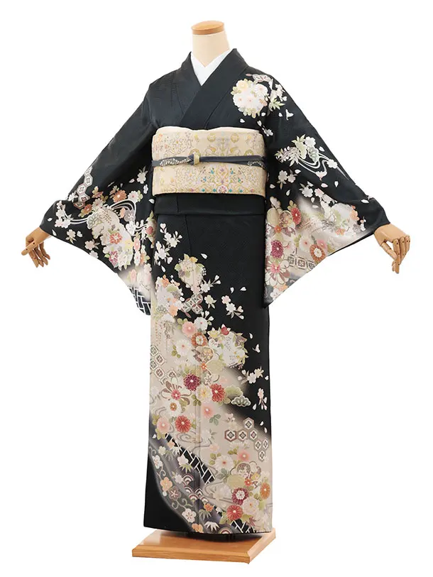 訪問着tt1483 チャコールグレー 流水に桜菊(トールサイズ)