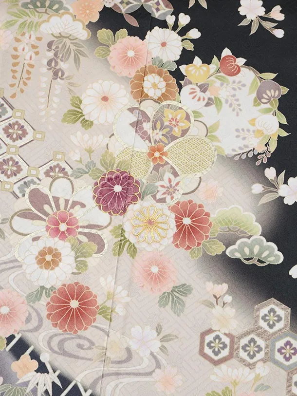 訪問着tt1483 チャコールグレー 流水に桜菊(トールサイズ)