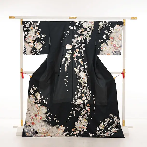 訪問着tt1483 チャコールグレー 流水に桜菊(トールサイズ)