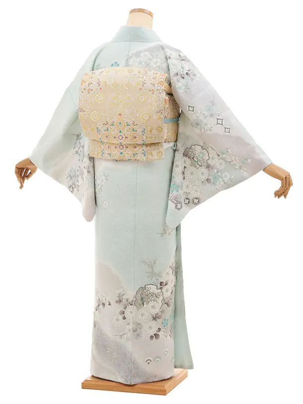 訪問着t1486 薄ミント 雪輪に四季花