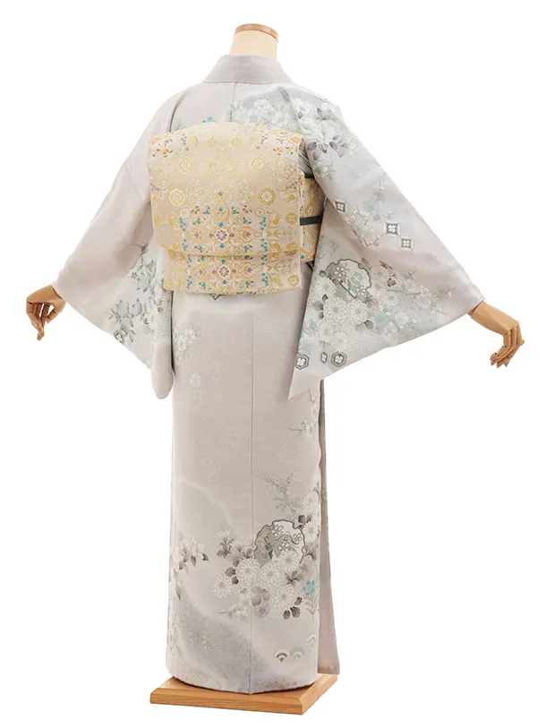 訪問着t1487 薄グレー 雪輪に四季花