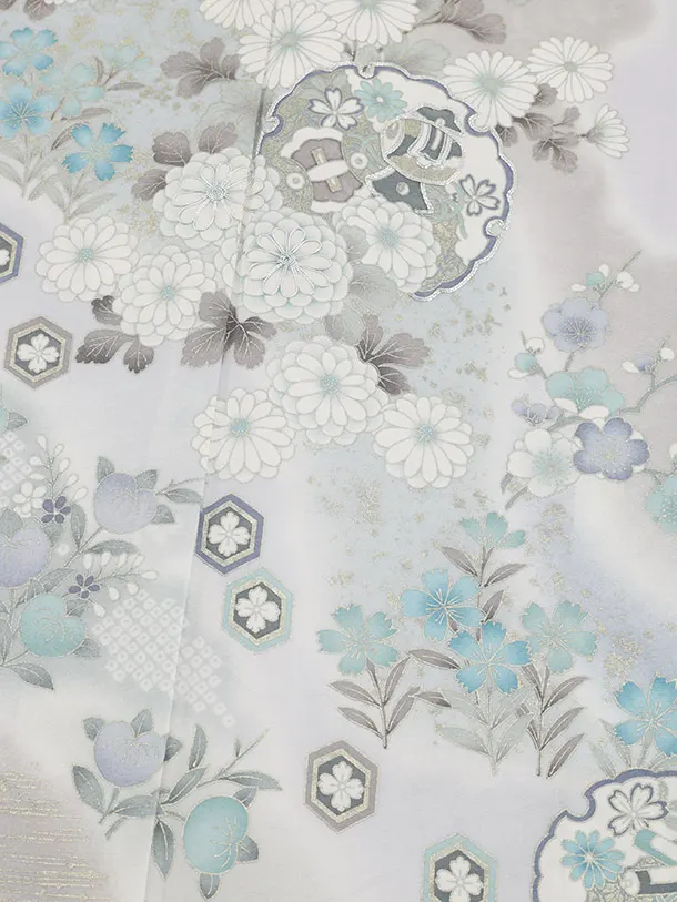 訪問着t1488 薄パープル 雪輪に四季花