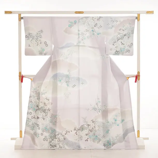 訪問着t1488 薄パープル 雪輪に四季花