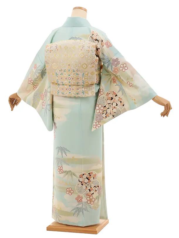 訪問着t1490 JAPAN STYLE 水色 霞にねじり梅