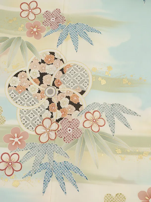 訪問着t1490 JAPAN STYLE 水色 霞にねじり梅