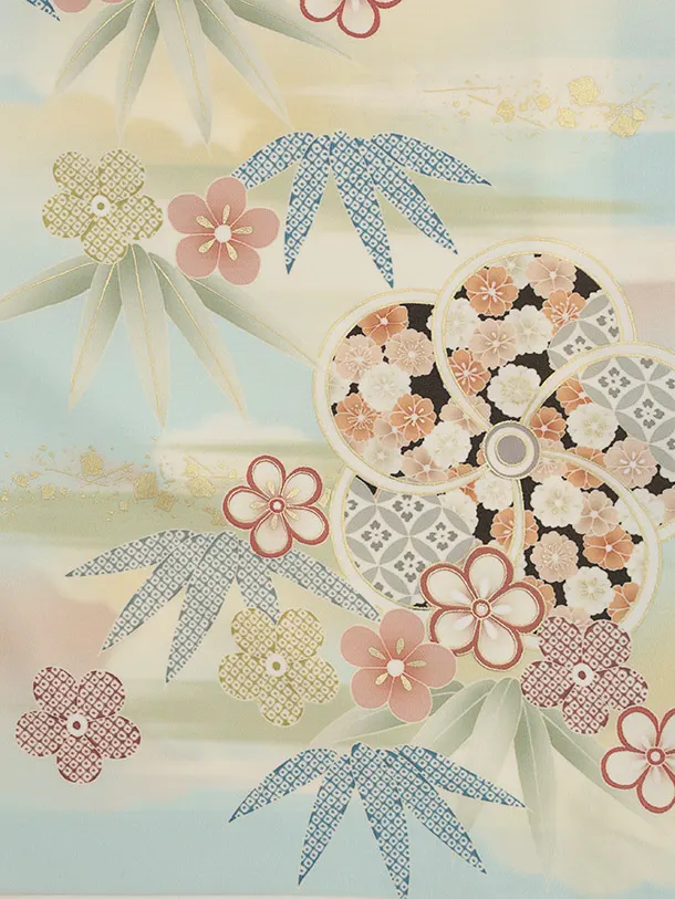 訪問着t1490 JAPAN STYLE 水色 霞にねじり梅