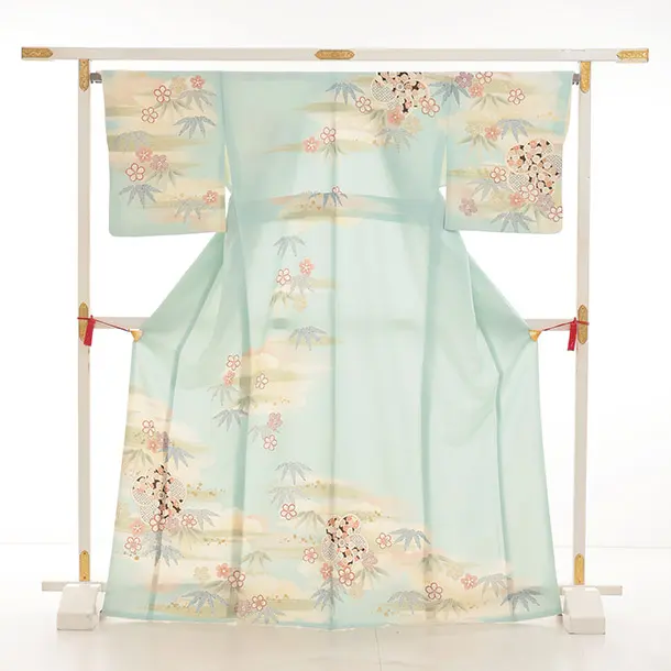 訪問着t1490 JAPAN STYLE 水色 霞にねじり梅