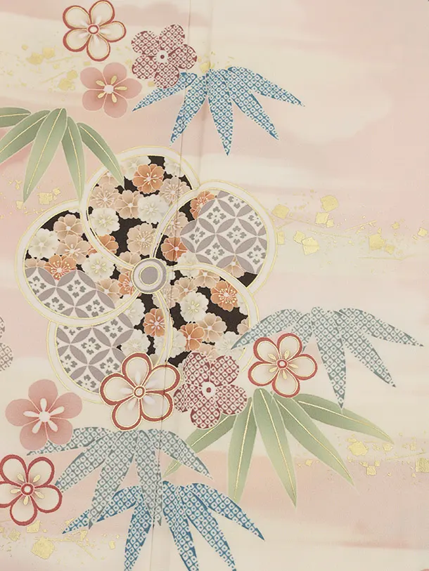 訪問着t1491 JAPAN STYLE ピンク 霞にねじり梅