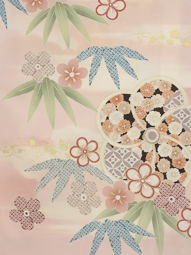 訪問着t1491 JAPAN STYLE ピンク 霞にねじり梅