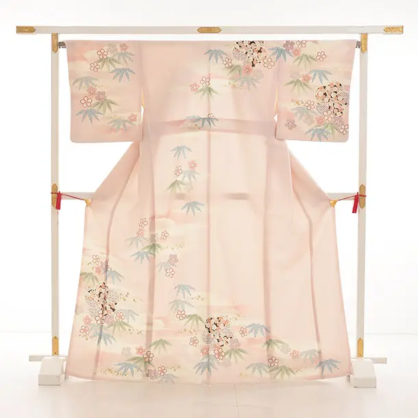 訪問着t1491 JAPAN STYLE ピンク 霞にねじり梅