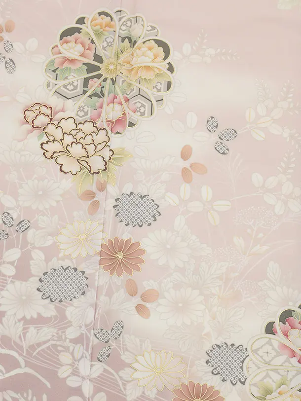 訪問着t1492 JAPAN STYLE ピンク 菊に御所解