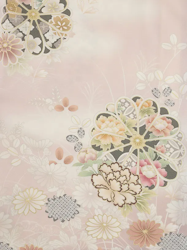 訪問着t1492 JAPAN STYLE ピンク 菊に御所解