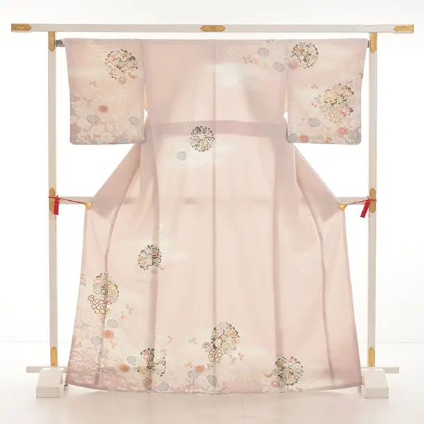 訪問着t1492 JAPAN STYLE ピンク 菊に御所解