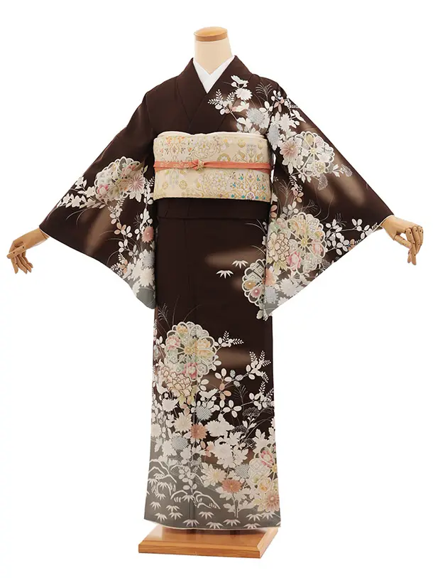 訪問着t1494 JAPAN STYLE ブラウン 菊に御所解