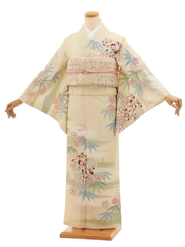 訪問着tt1498 JAPAN STYLE クリーム霞ねじり梅(ﾄｰﾙｻｲｽﾞ)