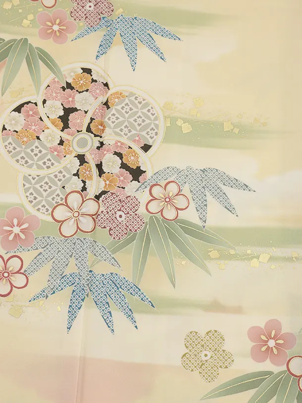 訪問着tt1498 JAPAN STYLE クリーム霞ねじり梅(ﾄｰﾙｻｲｽﾞ)