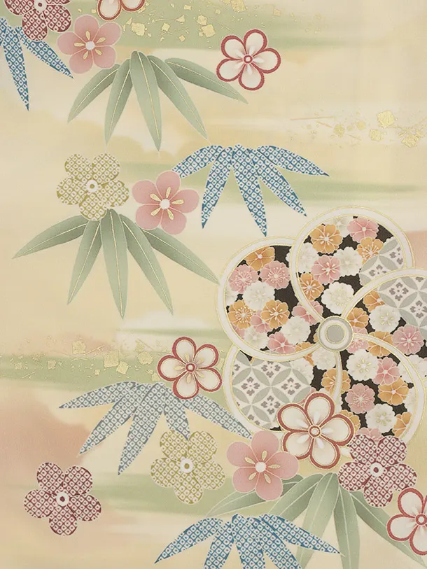 訪問着tt1498 JAPAN STYLE クリーム霞ねじり梅(ﾄｰﾙｻｲｽﾞ)