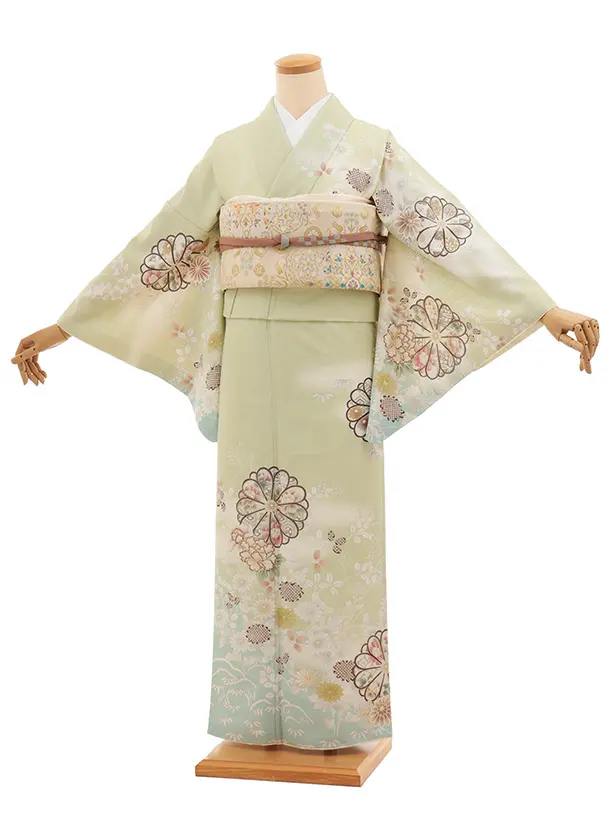 訪問着tt1502 JAPAN STYLE グリーン 菊御所解(ﾄｰﾙｻｲｽﾞ)