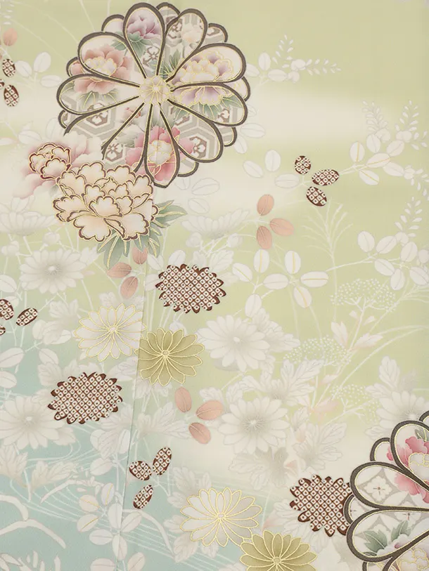 訪問着tt1502 JAPAN STYLE グリーン 菊御所解(ﾄｰﾙｻｲｽﾞ)