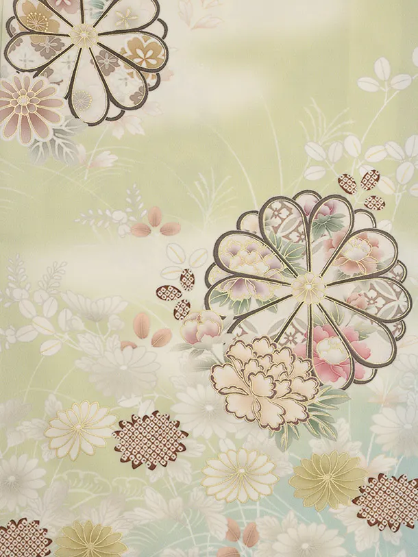 訪問着tt1502 JAPAN STYLE グリーン 菊御所解(ﾄｰﾙｻｲｽﾞ)