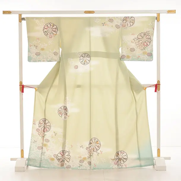 訪問着tt1502 JAPAN STYLE グリーン 菊御所解(ﾄｰﾙｻｲｽﾞ)