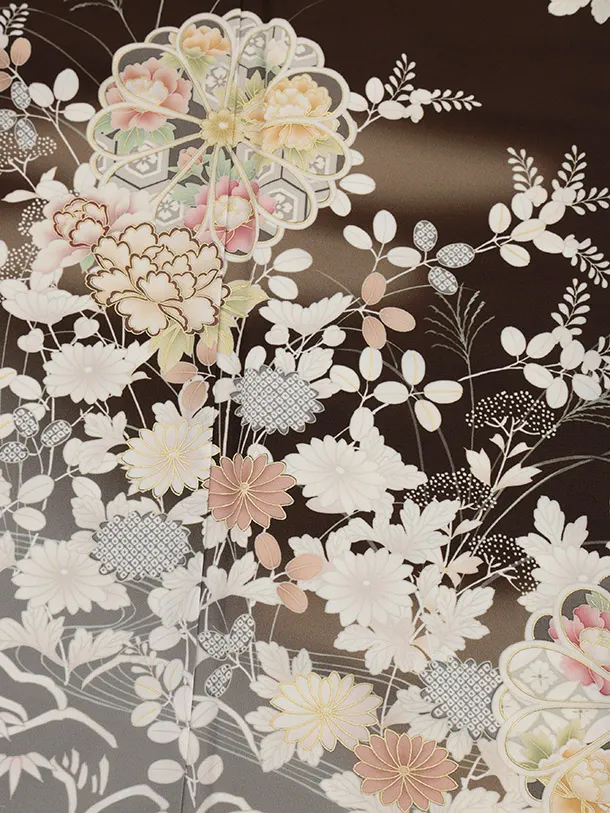 訪問着tt1503 JAPAN STYLE  茶 菊に御所解(ﾄｰﾙｻｲｽﾞ)