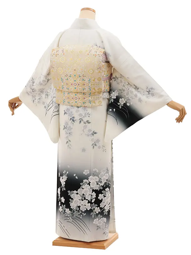 訪問着t1511 白黒ぼかし 枝花