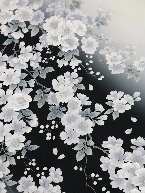 訪問着t1511 白黒ぼかし 枝花