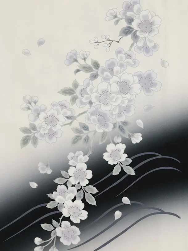 訪問着t1511 白黒ぼかし 枝花