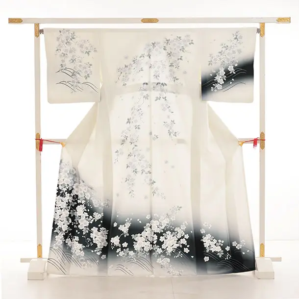 訪問着t1511 白黒ぼかし 枝花