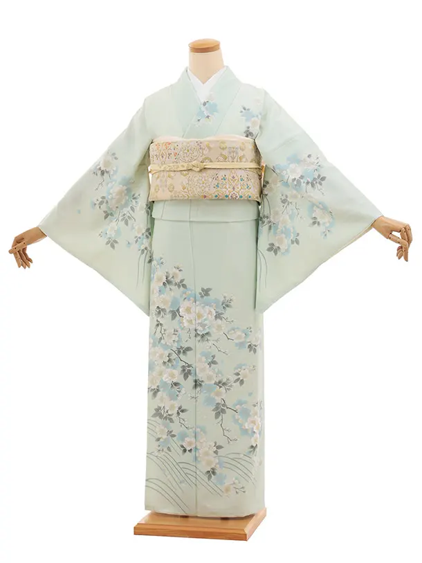 訪問着t1512 薄ミント 枝花