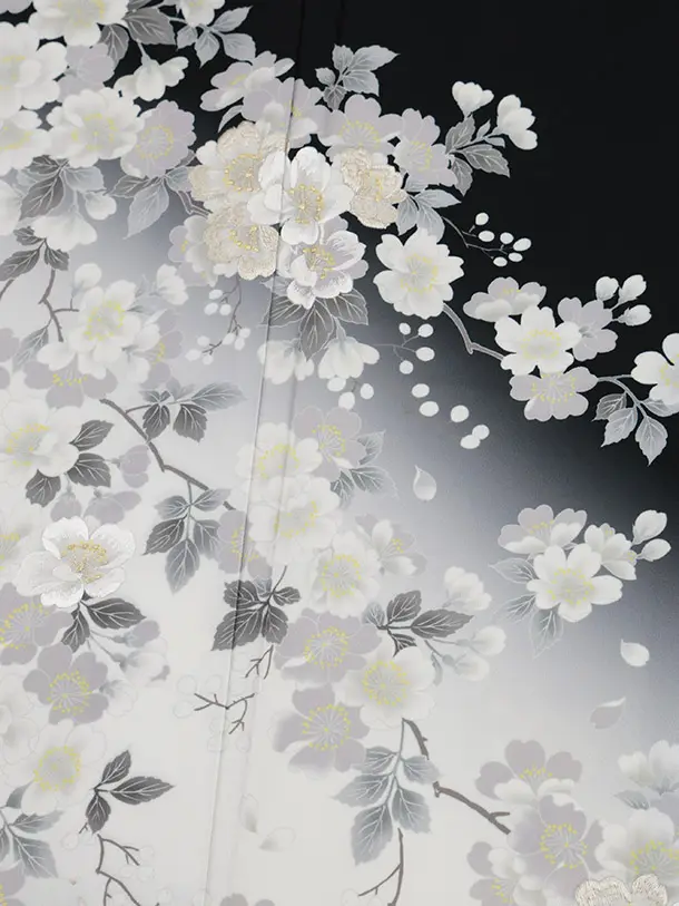 訪問着t1513 黒地 枝花