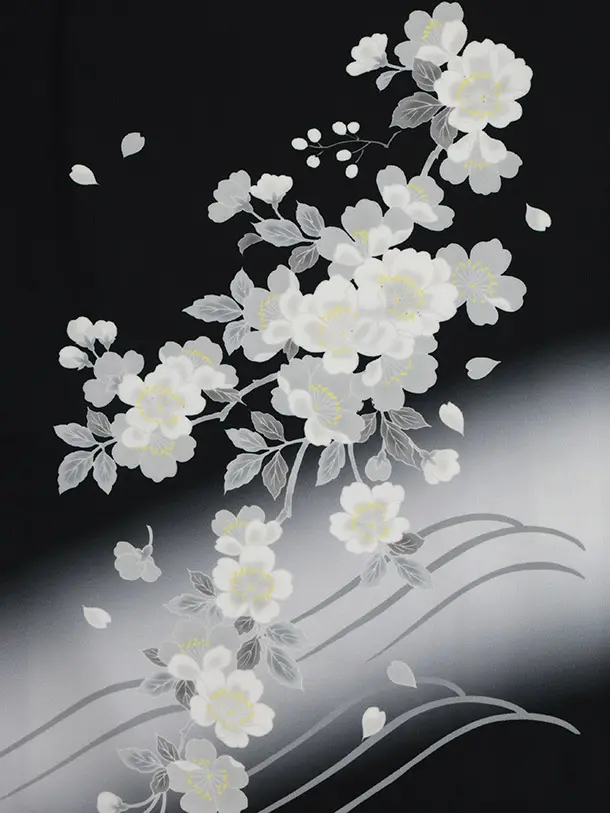 訪問着t1513 黒地 枝花