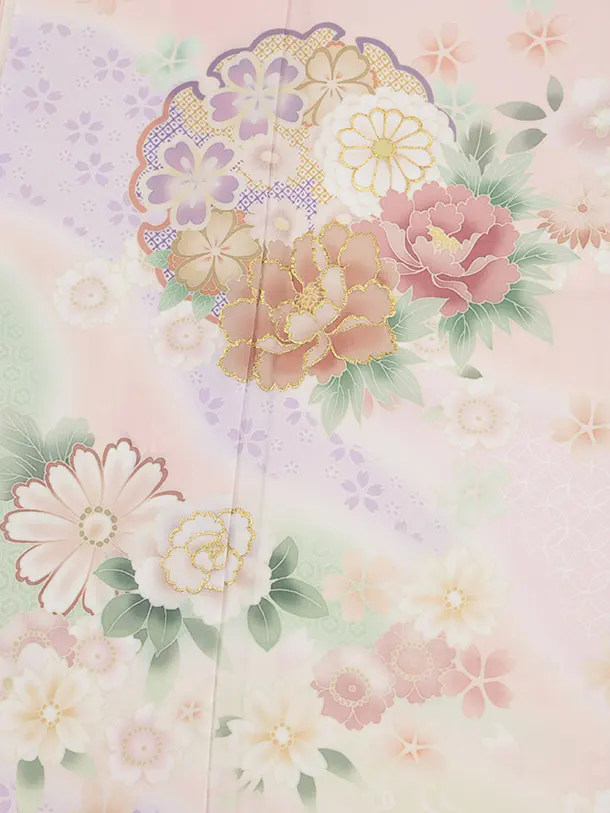 訪問着t1518 式部浪漫 ピンク雪輪に花