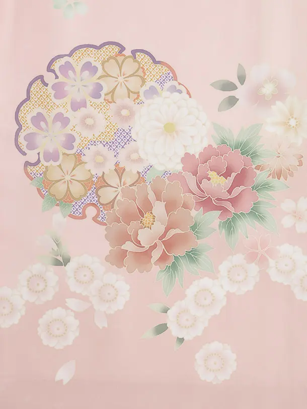 訪問着t1518 式部浪漫 ピンク雪輪に花