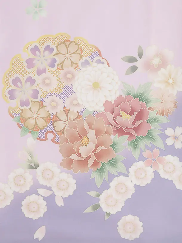 訪問着t1519 式部浪漫 ラベンダー雪輪に花