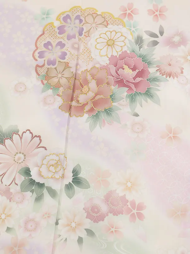 訪問着t1520 式部浪漫 クリームピンク雪輪に花