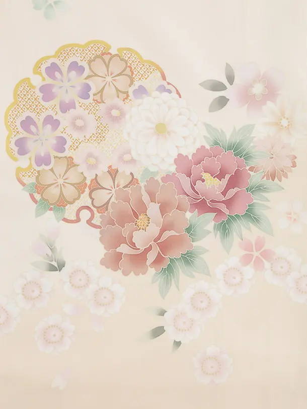 訪問着t1520 式部浪漫 クリームピンク雪輪に花