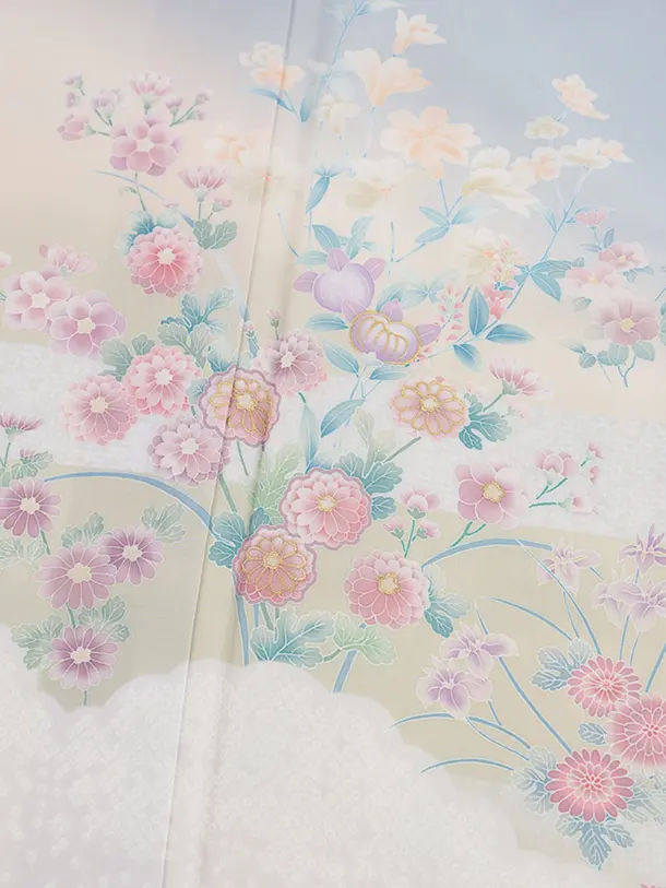 訪問着t1522 式部浪漫 水色 雲草花