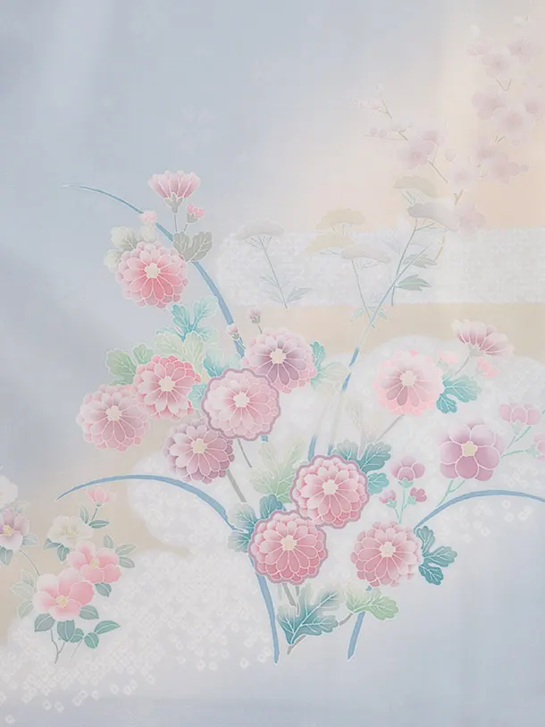 訪問着t1522 式部浪漫 水色 雲草花