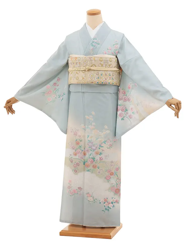 訪問着tt1528 式部浪漫 薄ブルーグレー 雲草花(トールサイズ)