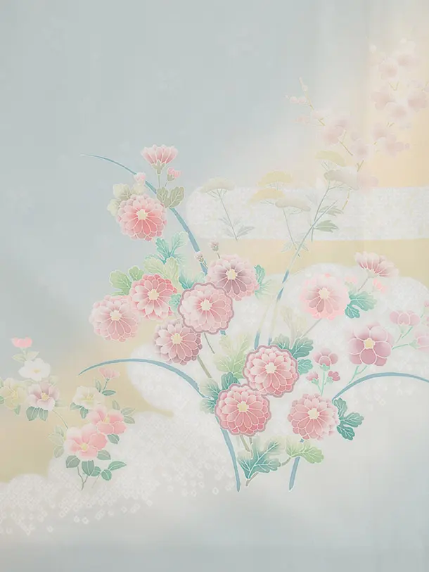 訪問着tt1528 式部浪漫 薄ブルーグレー 雲草花(トールサイズ)