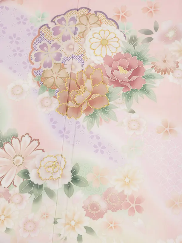 訪問着tQ1530 式部浪漫 ピンク 雪輪に花