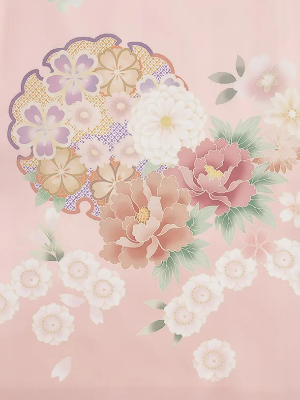 訪問着tQ1530 式部浪漫 ピンク 雪輪に花