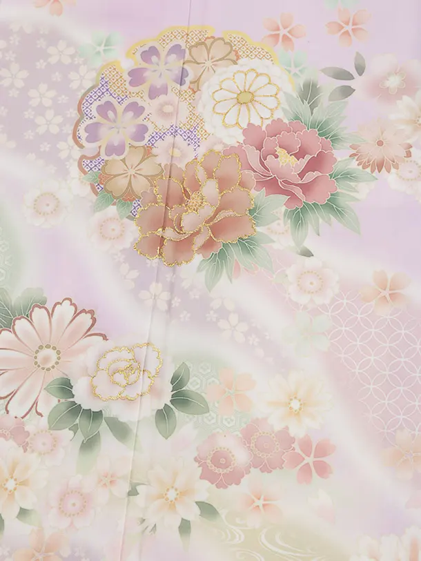 訪問着tQ1531 式部浪漫 ラベンダー 雪輪に花